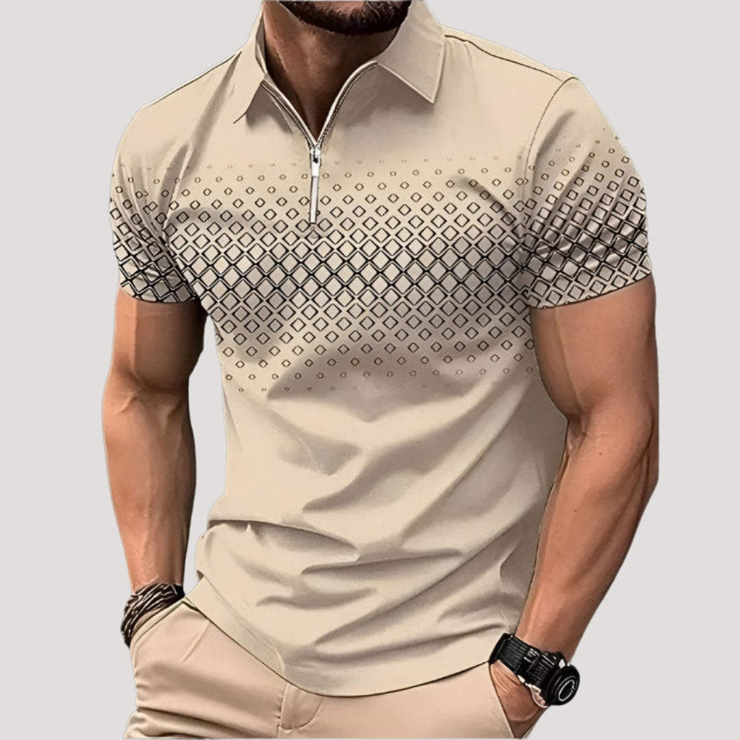 Men’s Polo Shirt Zip Collar Short Sleeve Graphic