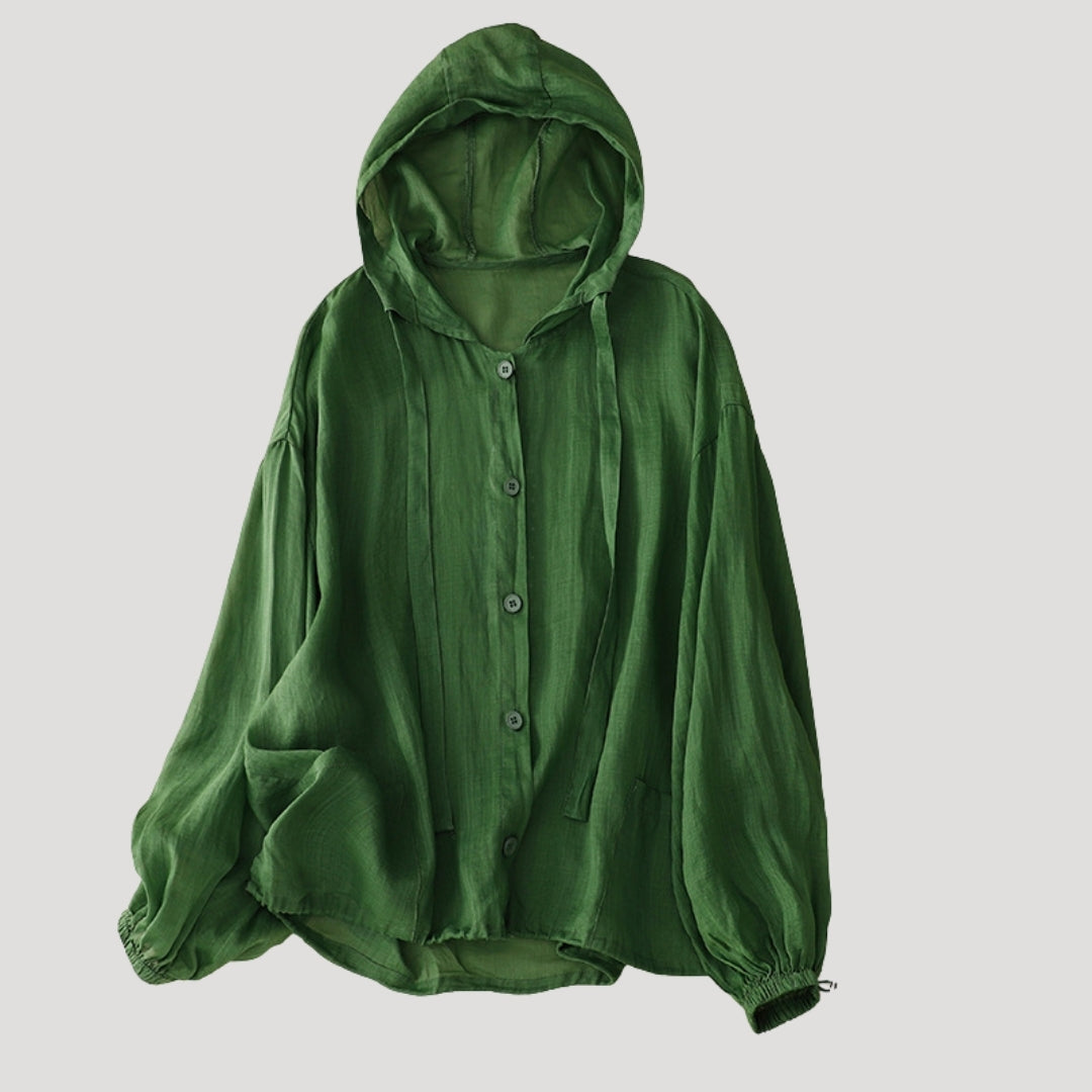 Women’s Long Sleeve Hooded Top Button Casual Loose