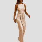 Women’s Sleeveless Sequin Jumpsuit Belted Wide Leg