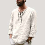 Men’s Linen Blend Lace Up Shirt Relaxed Casual Fit