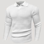 Men’s Ribbed Knit Long Sleeve Polo Sweater Slim Fit