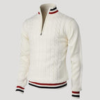Men’s Knit Sweater Half Zip Cable Long Sleeve Stand Collar