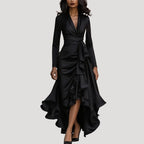 Women’s Long Sleeve Wrap Maxi Dress Ruffle Hem Evening Gown