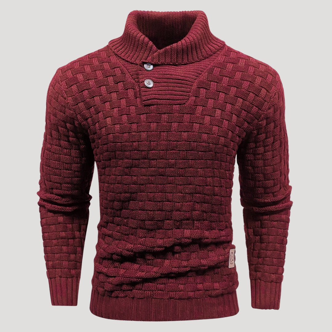 Men’s Textured Shawl Collar Knit Sweater Casual Pullover