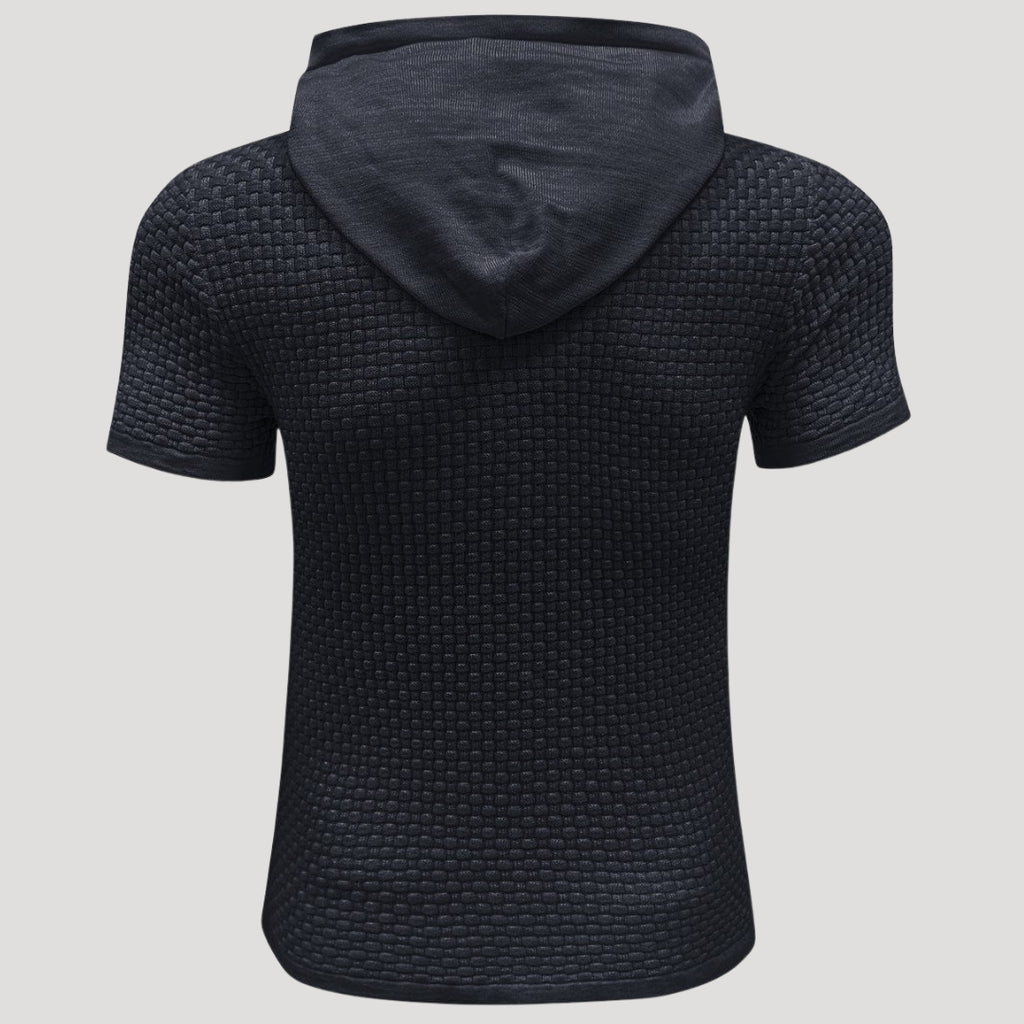 Men’s Short Sleeve Waffle Knit Hoodie Casual Pullover Shirt