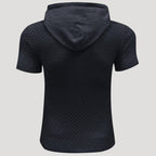 Men’s Short Sleeve Waffle Knit Hoodie Casual Pullover Shirt