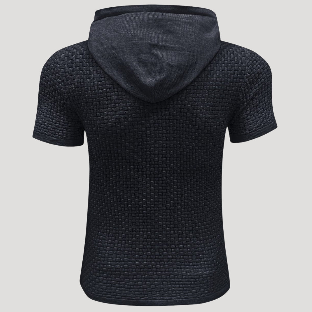 Men’s Short Sleeve Waffle Knit Hoodie Casual Pullover Shirt