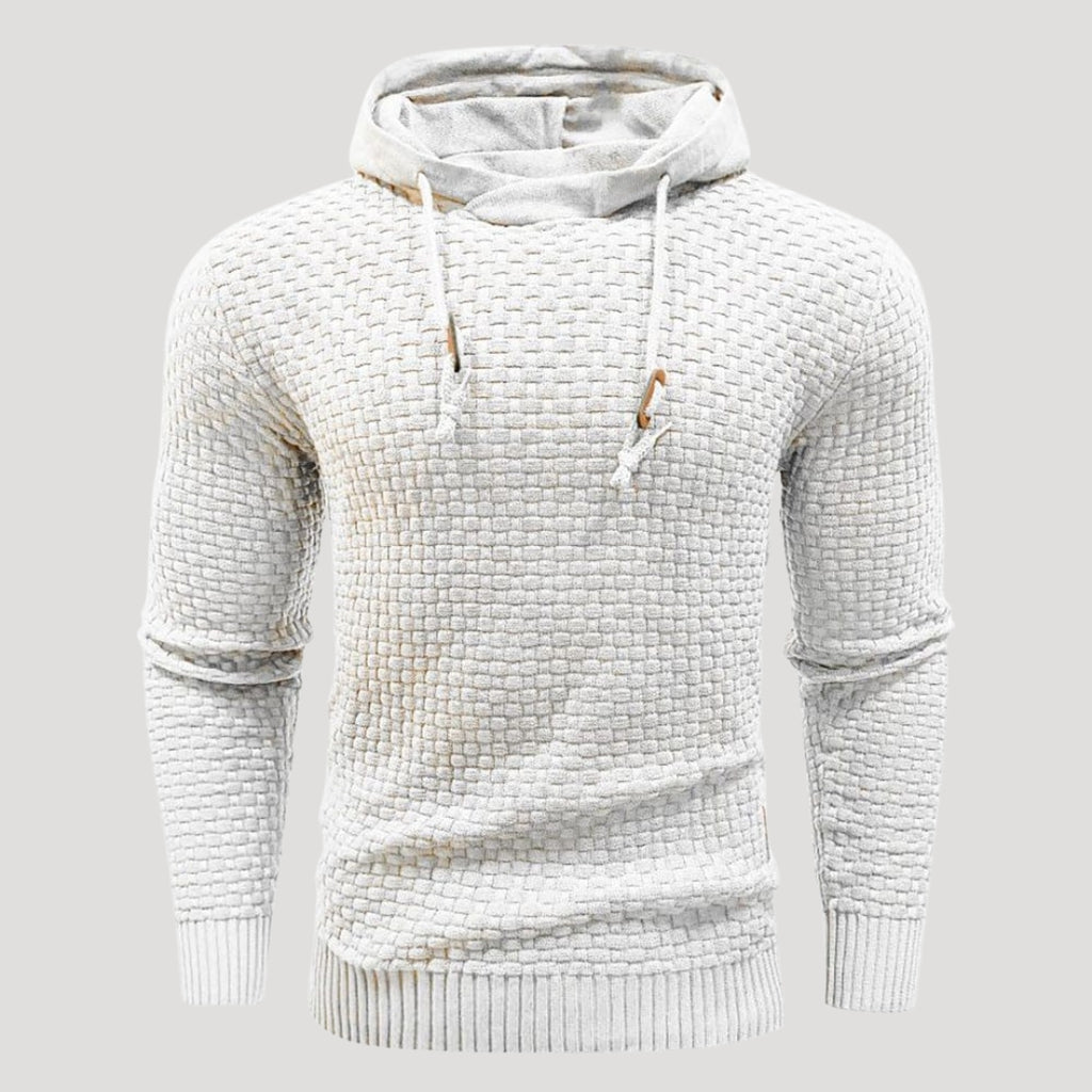 Men’s Textured Knit Hoodie Casual Long Sleeve Pullover Top
