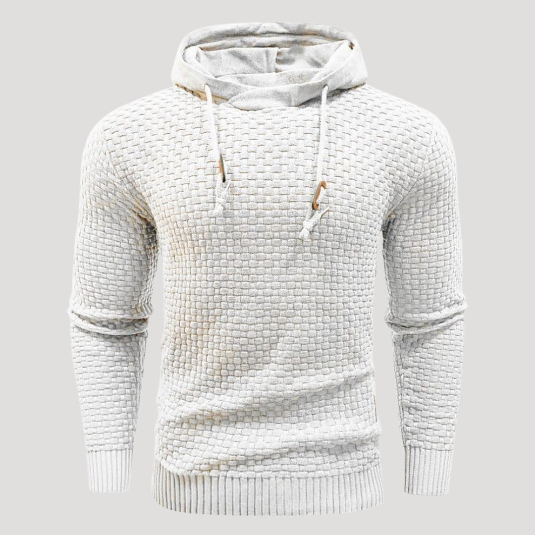 Men’s Textured Knit Hoodie Casual Long Sleeve Pullover Top