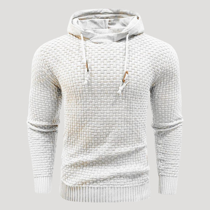 Men’s Textured Knit Hoodie Casual Long Sleeve Pullover Top