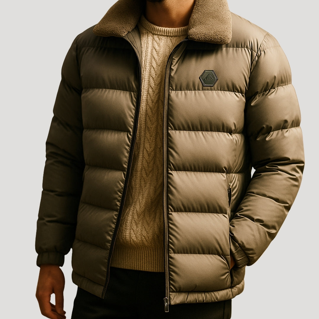Men’s Puffer Jacket Quilted Zip Casual Outerwear