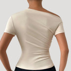 Women’s Off Shoulder Draped Top Asymmetrical Slim Fit Blouse