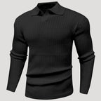Men’s Ribbed Knit Long Sleeve Polo Sweater Slim Fit