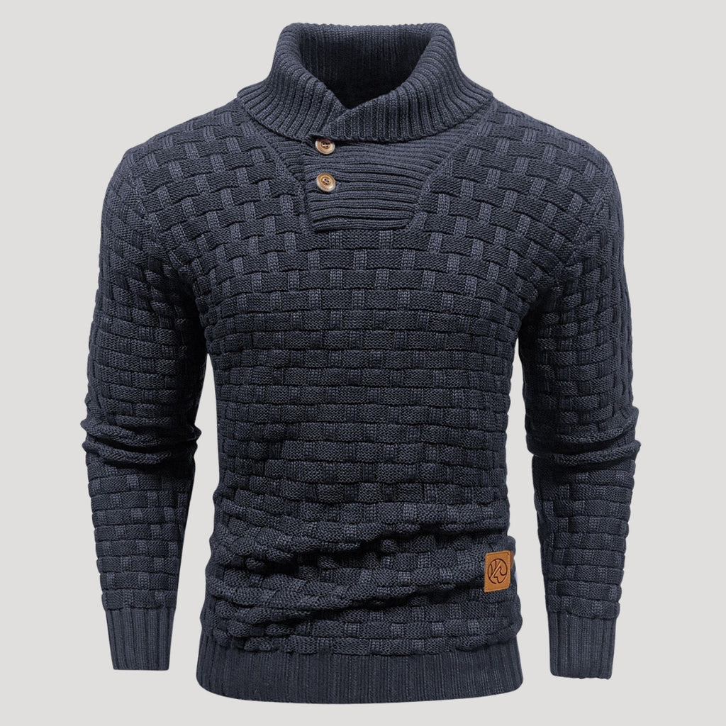 Men’s Textured Shawl Collar Knit Sweater Casual Pullover