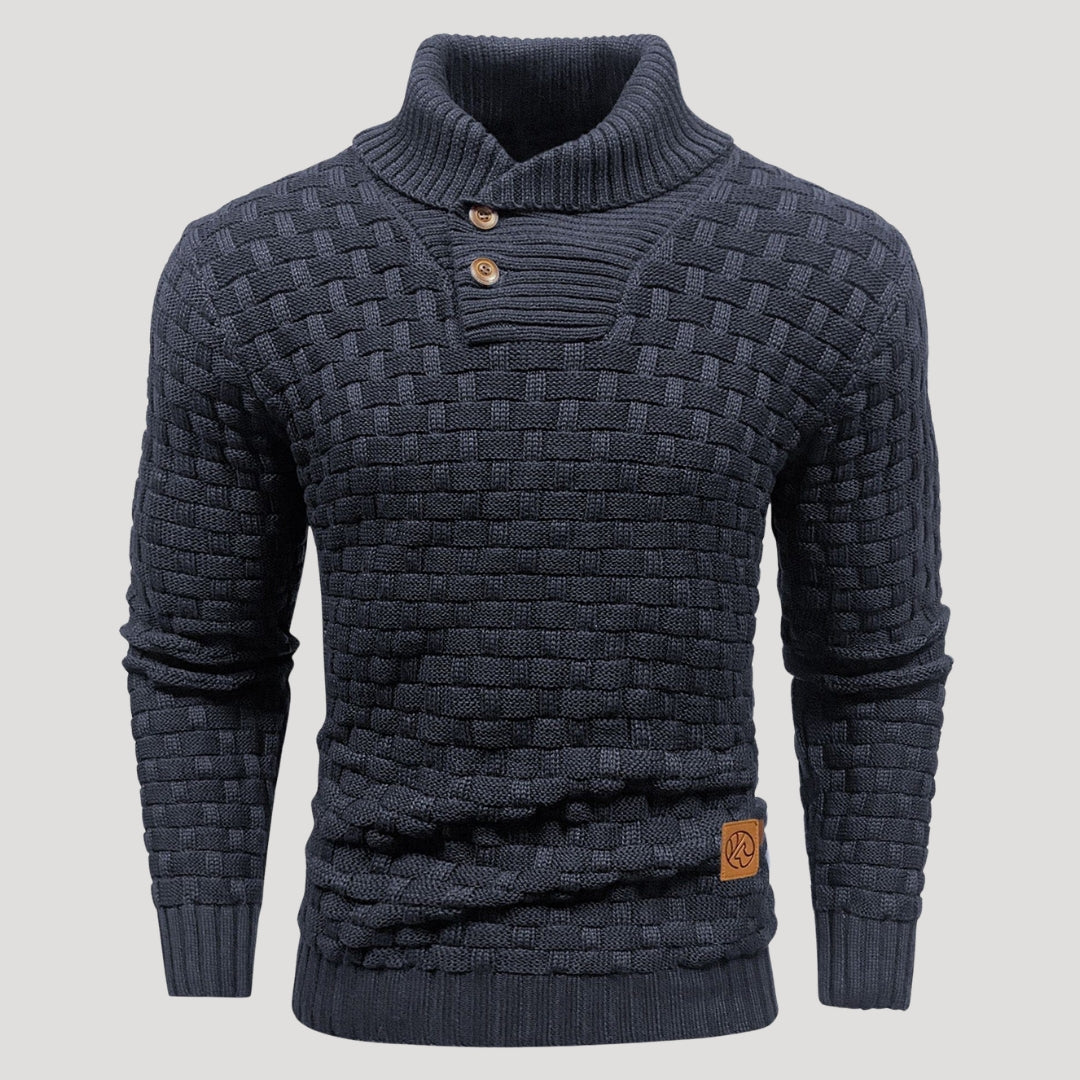 Men’s Textured Shawl Collar Knit Sweater Casual Pullover