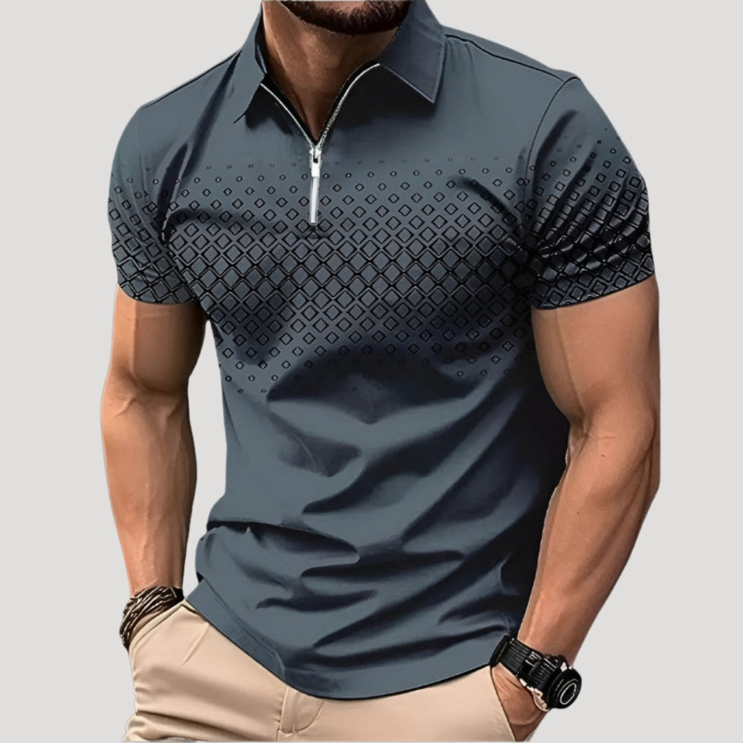 Men’s Polo Shirt Zip Collar Short Sleeve Graphic