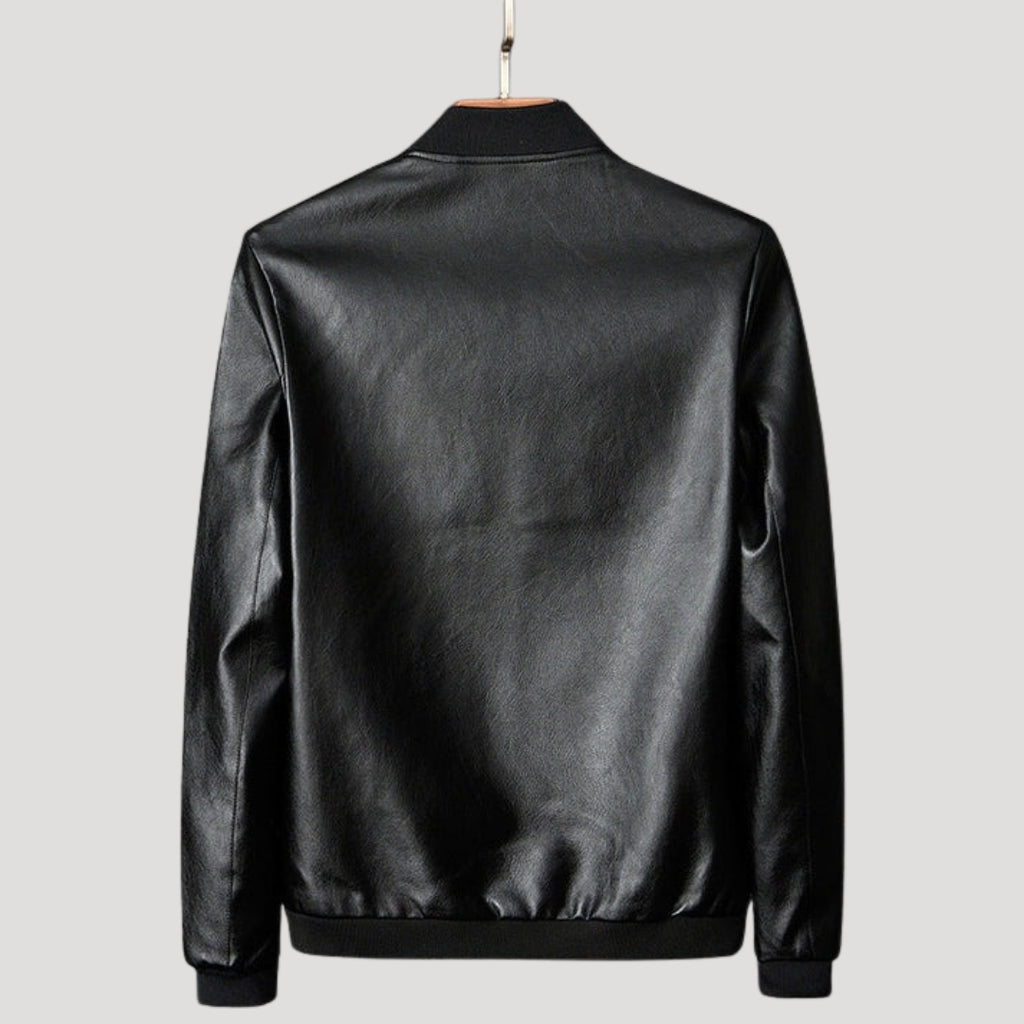 Men’s Leather Bomber Jacket Zip Up Casual Biker Outerwear