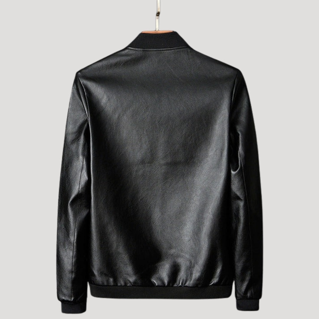 Men’s Leather Bomber Jacket Zip Up Casual Biker Outerwear
