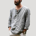 Men’s Linen Blend Lace Up Shirt Relaxed Casual Fit