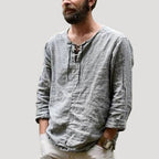 Men’s Linen Blend Lace Up Shirt Relaxed Casual Fit
