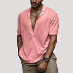 Mens Linen Shirt Short Sleeve Casual Shirt Button Shirt