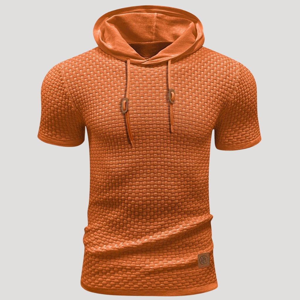 Men’s Short Sleeve Waffle Knit Hoodie Casual Pullover Shirt
