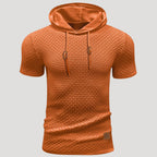 Men’s Short Sleeve Waffle Knit Hoodie Casual Pullover Shirt