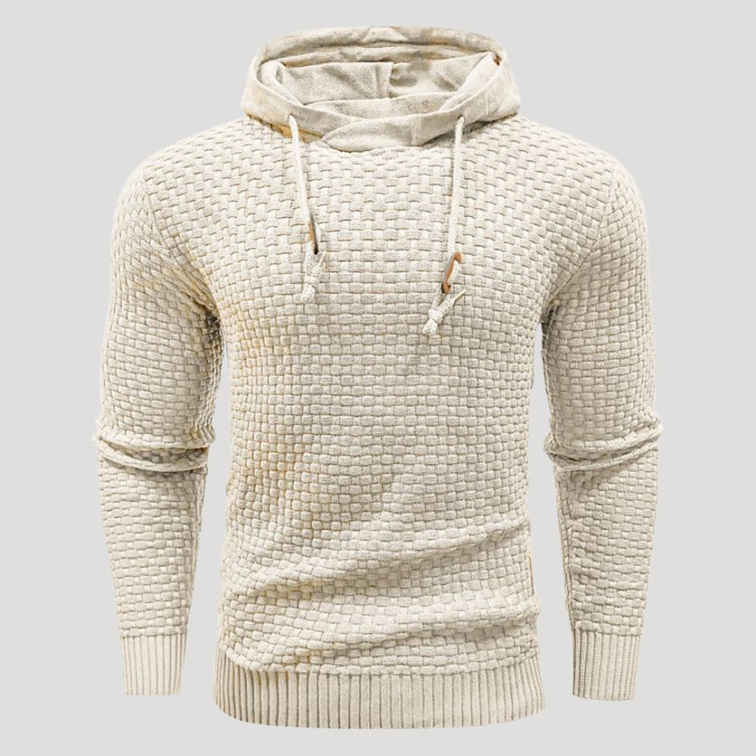 Men’s Textured Knit Hoodie Casual Long Sleeve Pullover Top