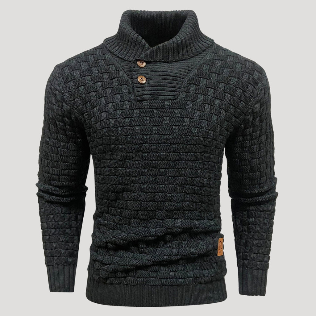 Men’s Textured Shawl Collar Knit Sweater Casual Pullover
