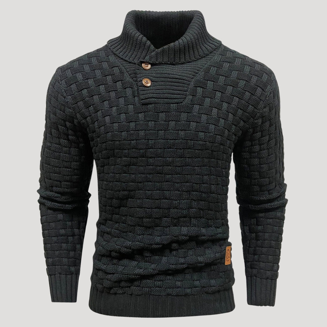 Men’s Textured Shawl Collar Knit Sweater Casual Pullover