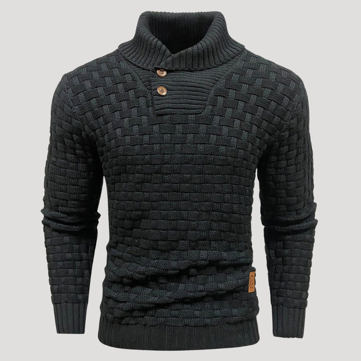 Men’s Textured Shawl Collar Knit Sweater Casual Pullover