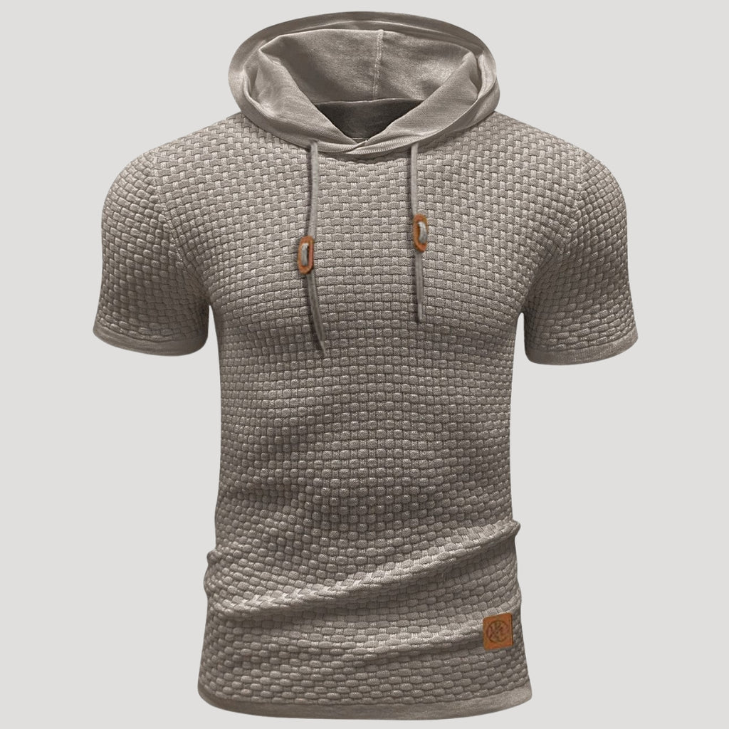 Men’s Short Sleeve Waffle Knit Hoodie Casual Pullover Shirt