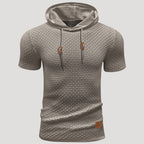 Men’s Short Sleeve Waffle Knit Hoodie Casual Pullover Shirt