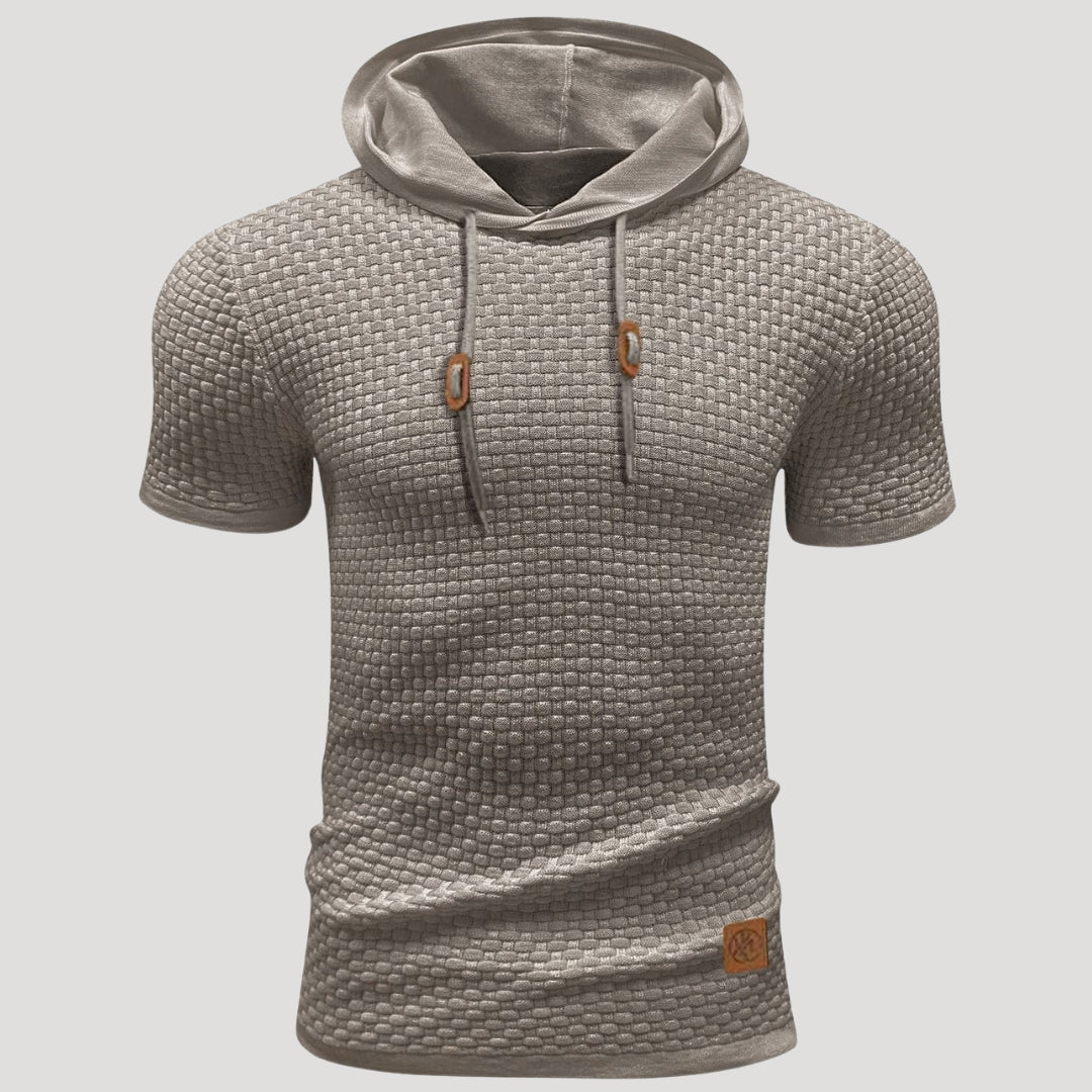 Men’s Short Sleeve Waffle Knit Hoodie Casual Pullover Shirt