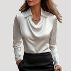 Women’s Satin Long Sleeve Blouse Draped Neck Elegant Top