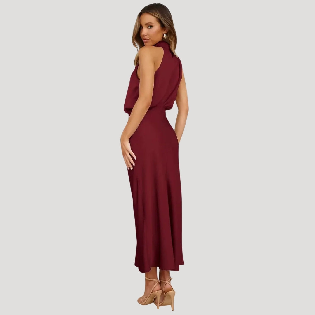 Women’s Formal Dress Midi Elegant Halter Sleeveless Satin