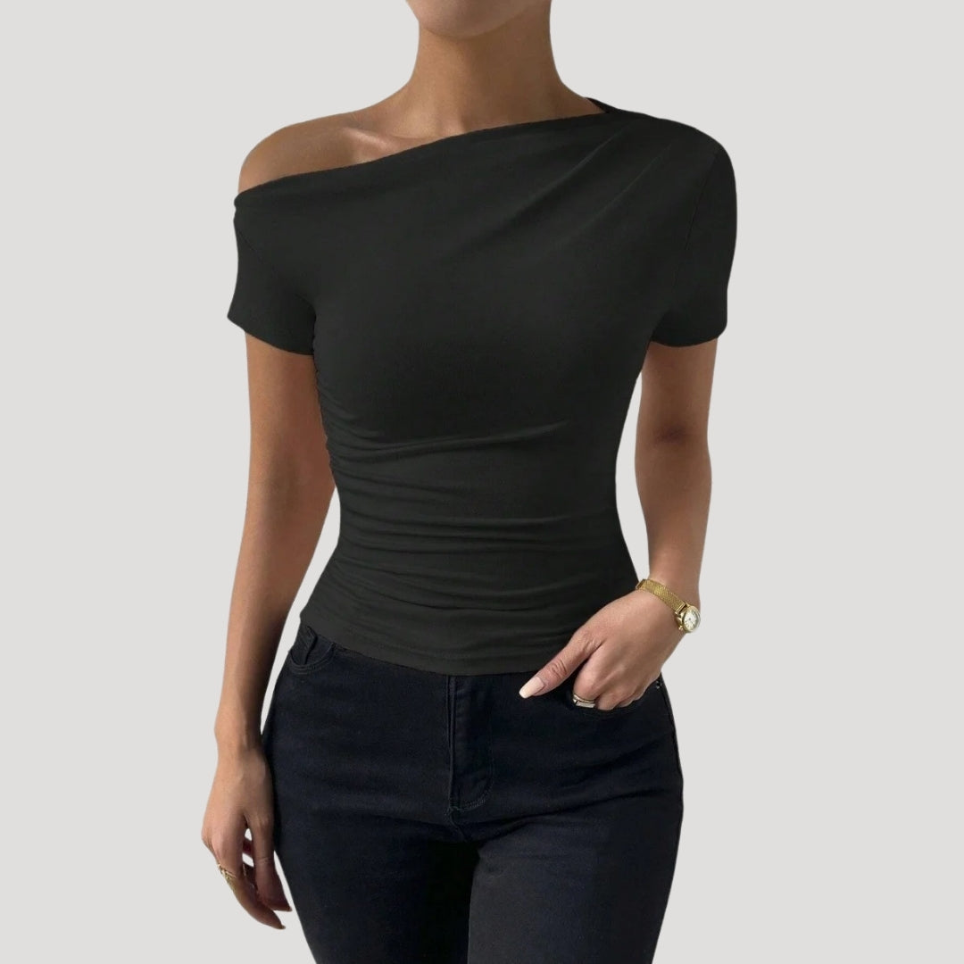 Women’s Off Shoulder Draped Top Asymmetrical Slim Fit Blouse