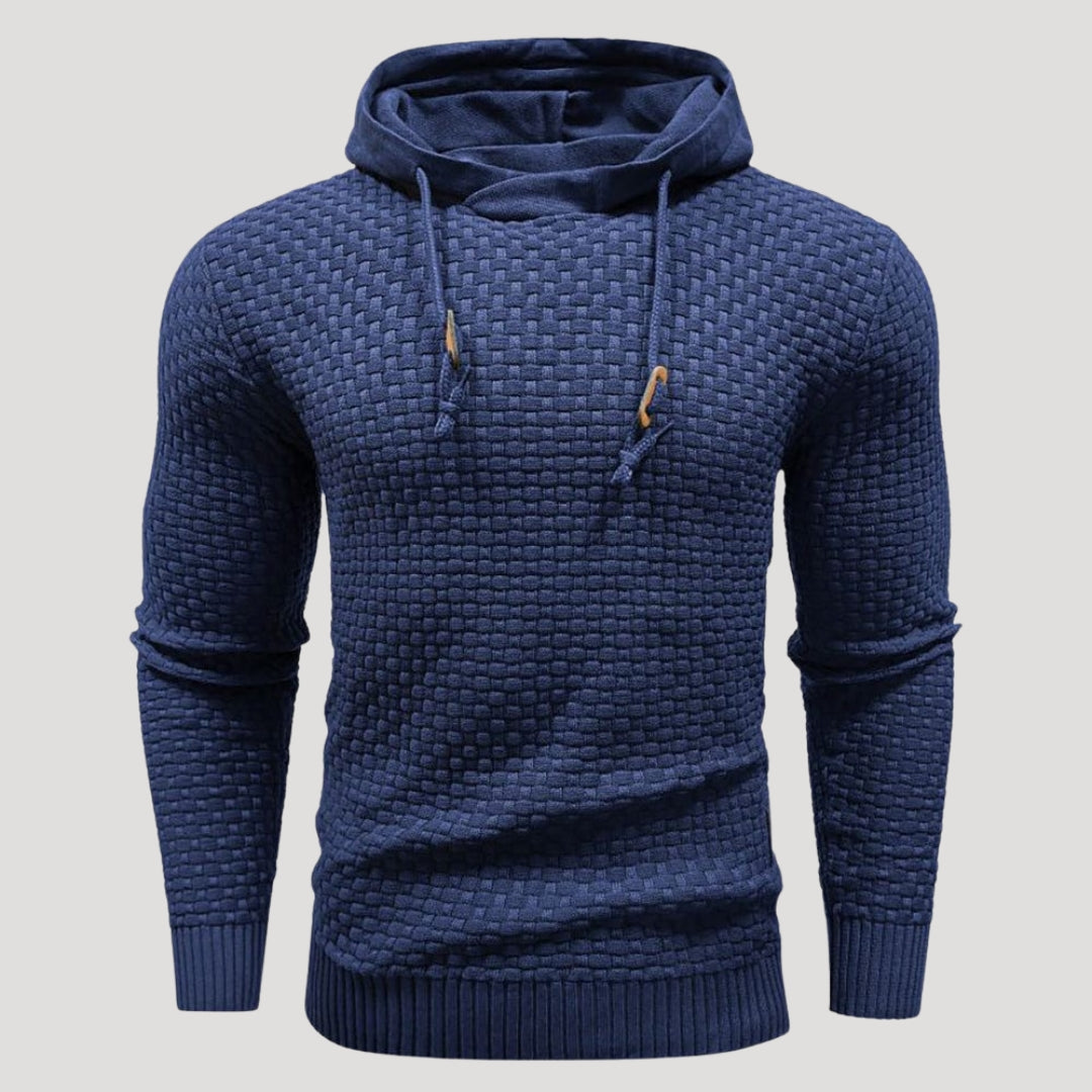 Men’s Textured Knit Hoodie Casual Long Sleeve Pullover Top