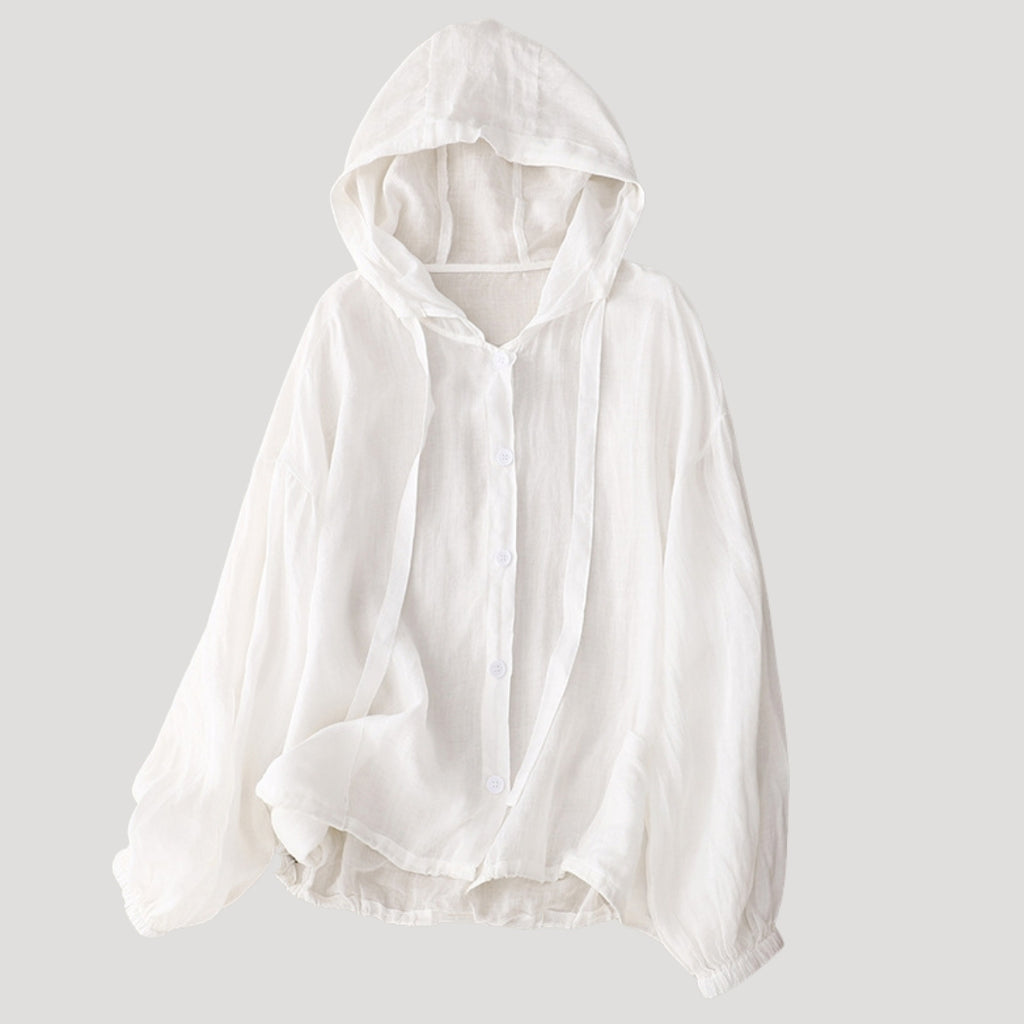 Women’s Long Sleeve Hooded Top Button Casual Loose