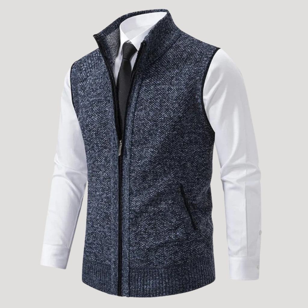 Men’s Sweater Vest Knit Zip Sleeveless Stand Collar Formal