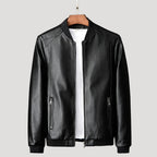 Men’s Leather Bomber Jacket Zip Up Casual Biker Outerwear