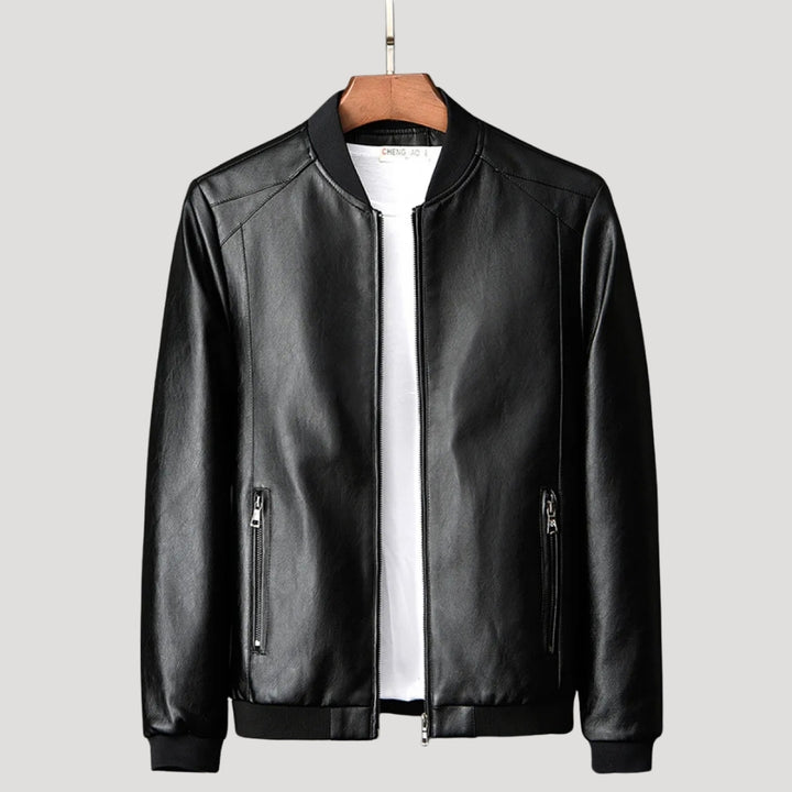 Men’s Leather Bomber Jacket Zip Up Casual Biker Outerwear