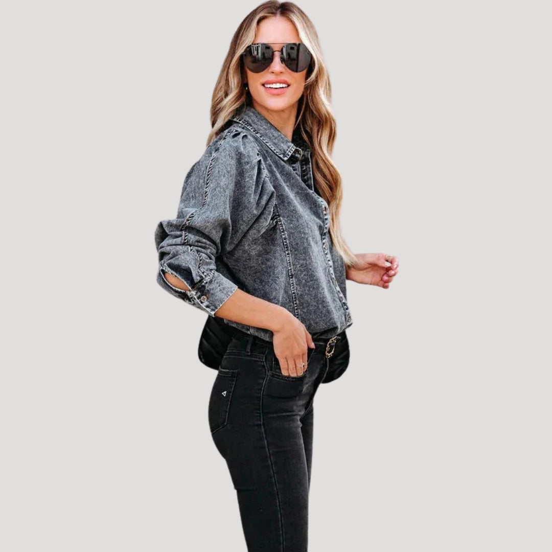 Women’s Long Sleeve Shirt Denim Shirt Button Down Collared