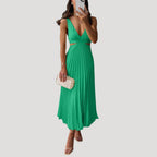 Women’s Formal Maxi Pleated V Neck Sleeveless Dress