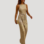 Women’s Sleeveless Sequin Jumpsuit Belted Wide Leg