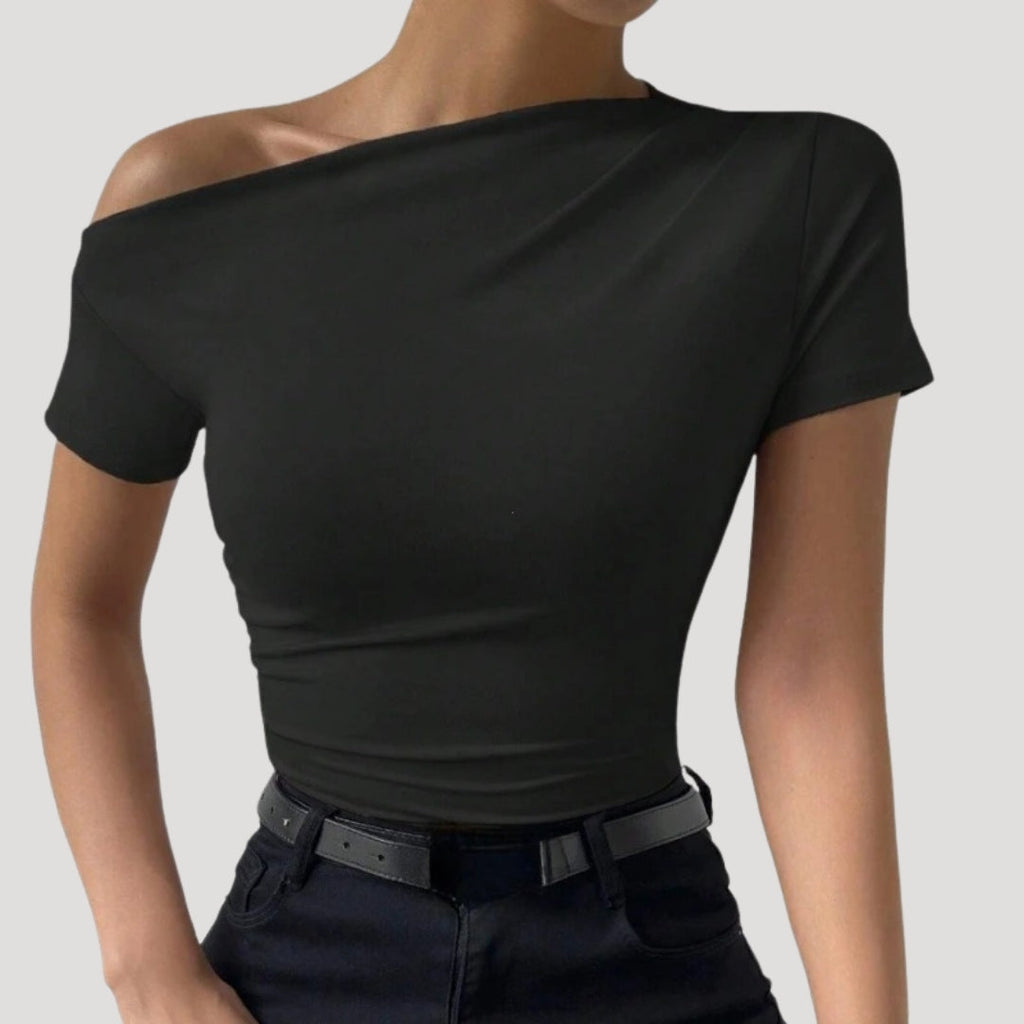 Women’s Off Shoulder Draped Top Asymmetrical Slim Fit Blouse