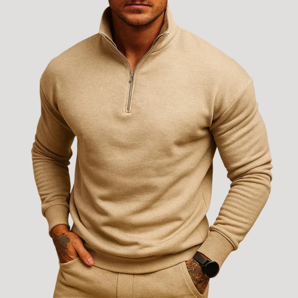 Men’s Knit Sweater Half Zip Stand Collar Long Sleeve Casual