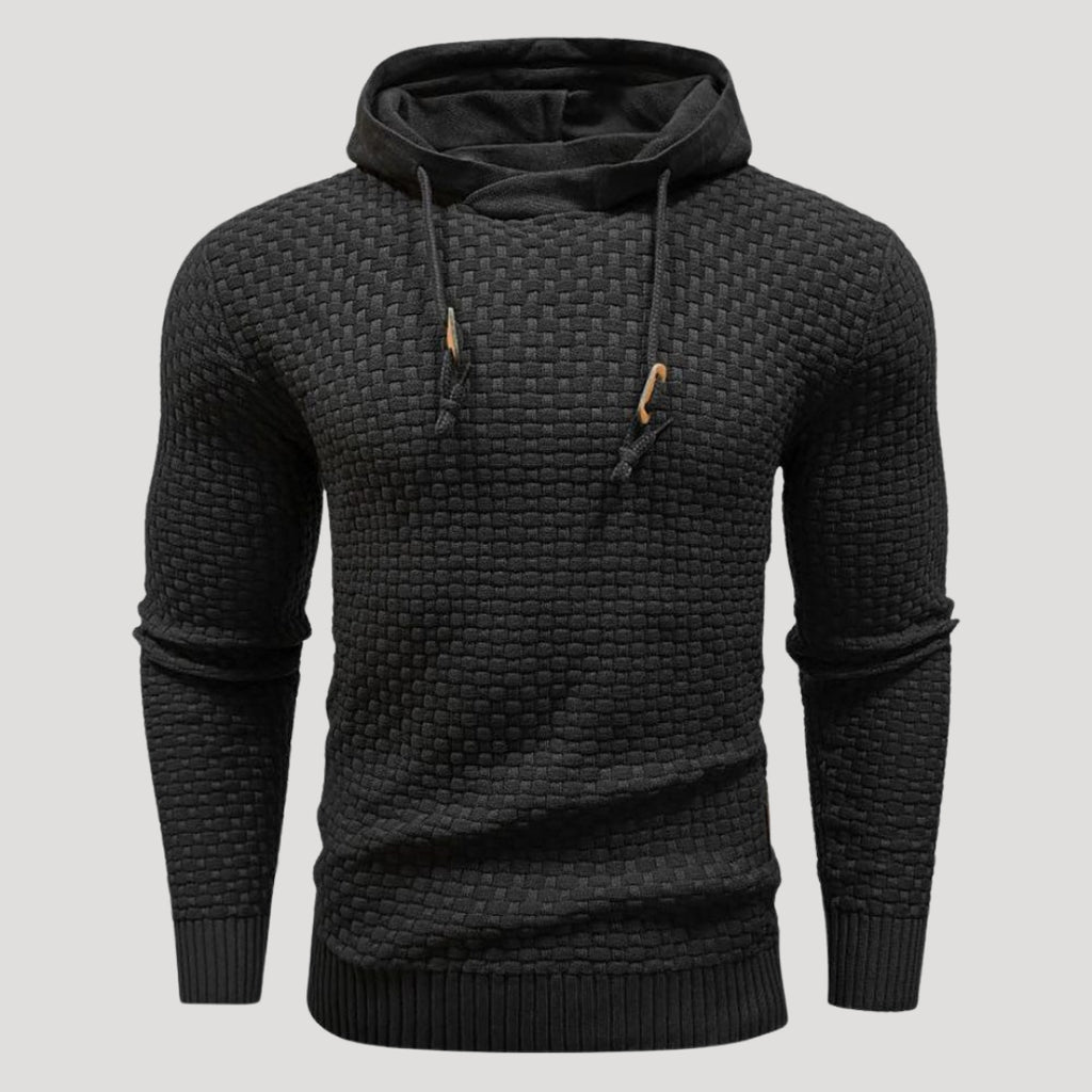 Men’s Textured Knit Hoodie Casual Long Sleeve Pullover Top