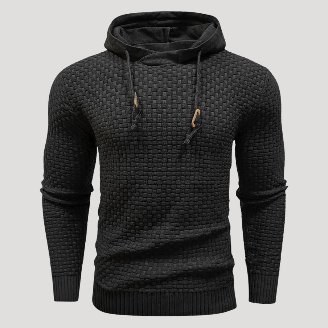 Men’s Textured Knit Hoodie Casual Long Sleeve Pullover Top