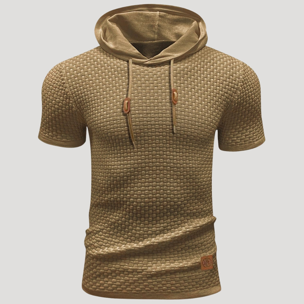 Men’s Short Sleeve Waffle Knit Hoodie Casual Pullover Shirt